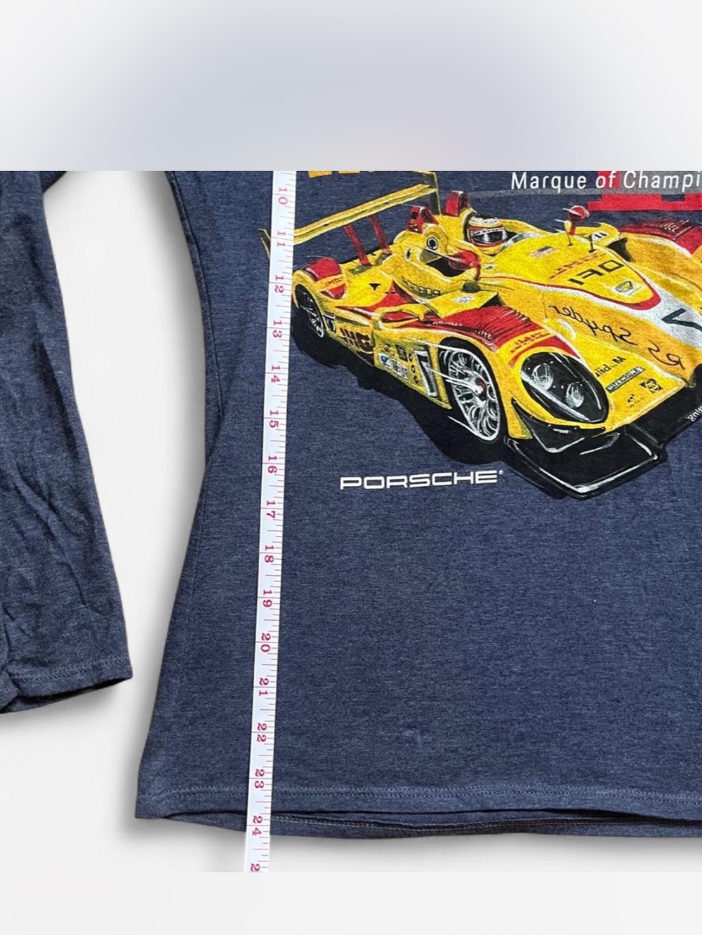 Porsche Design Rennsport Reunion Graphic Long Sleeve Tee - Navy with Yellow - Picture 4 of 6